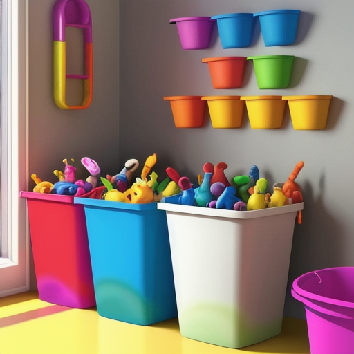 Afbeelding van Organiseer plastic speelgoed emmers eenvoudig en efficiënt